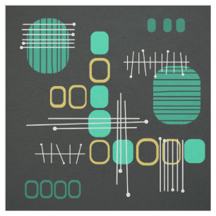 Atomic Abstract Barkcloth Black Turquoise Stof