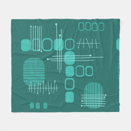 Atomic Abstract Barkcloth Blauwgroen Fleece Deken (Voorkant (Horizontaal))