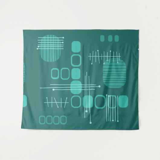 Atomic Abstract Barkcloth Blauwgroen Wandkleed (Voorkant (horizontaal))