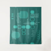Atomic Abstract Barkcloth Blauwgroen Wandkleed (Voorkant)