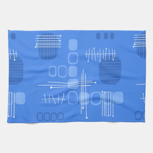 Atomic Abstract Barkcloth Blue Theedoek (Horizontaal)