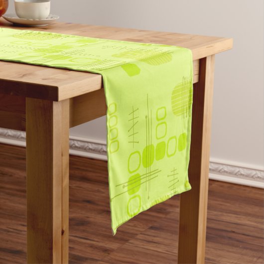 Atomic Abstract Barkcloth Chartreuse Korte Tafelloper (Voorbeeld)
