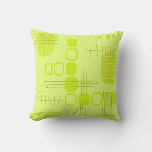 Atomic Abstract Barkcloth Chartreuse Kussen (Voorkant)