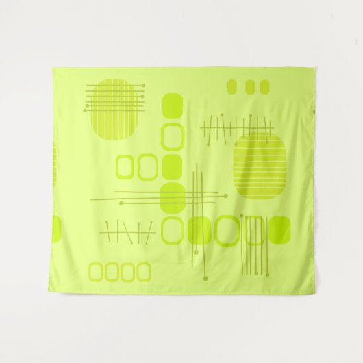 Atomic Abstract Barkcloth Chartreuse Wandkleed (Voorkant (horizontaal))