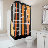 Atomic Abstract Geometric Art Zwart Sinaasappel Douchegordijn (In situ)