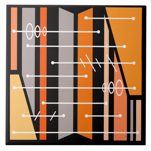 Atomic Abstract Geometric Art Zwart Sinaasappel Tegeltje (Voorkant)