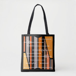 Atomic Abstract Geometric Art Zwart Sinaasappel Tote Bag