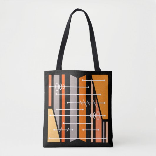 Atomic Abstract Geometric Art Zwart Sinaasappel Tote Bag (Voorkant)