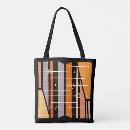 Atomic Abstract Geometric Art Zwart Sinaasappel Tote Bag (Achterkant)