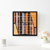 Atomic Abstract Geometric Art Zwart Sinaasappel Vierkante Klok (Huis)