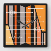 Atomic Abstract Geometric Art Zwart Sinaasappel Vierkante Klok (Voorkant)