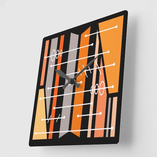 Atomic Abstract Geometric Art Zwart Sinaasappel Vierkante Klok (Hoek)