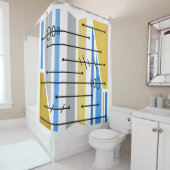 Atomic Abstract Geometrisch Art Blauw Goud Douchegordijn (In situ)