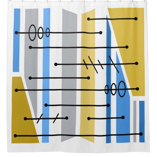 Atomic Abstract Geometrisch Art Blauw Goud Douchegordijn (Voorkant)