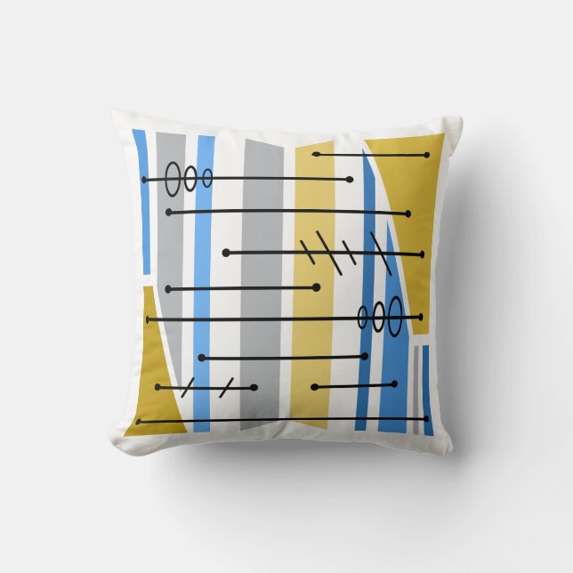 Atomic Abstract Geometrisch Art Blauw Goud Kussen (Voorkant)