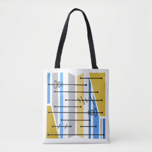 Atomic Abstract Geometrisch Art Blauw Goud Tote Bag