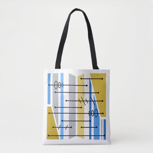 Atomic Abstract Geometrisch Art Blauw Goud Tote Bag (Voorkant)