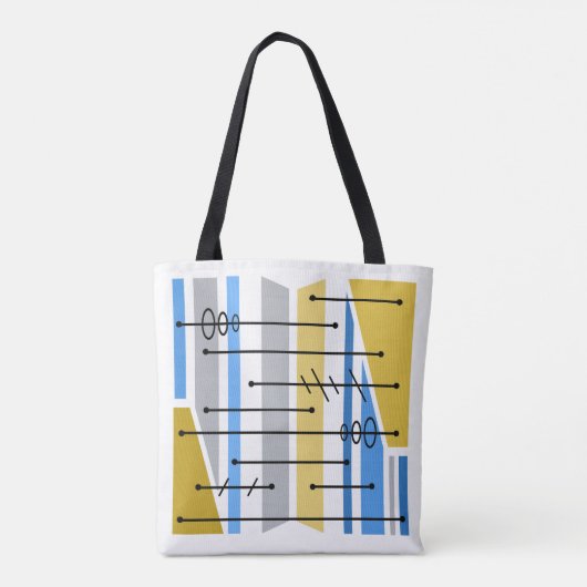 Atomic Abstract Geometrisch Art Blauw Goud Tote Bag (Achterkant)