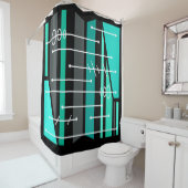 Atomic Abstracte geometrische kunst zwart turquois Douchegordijn (In situ)