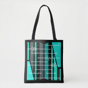 Atomic Abstracte geometrische kunst zwart turquois Tote Bag