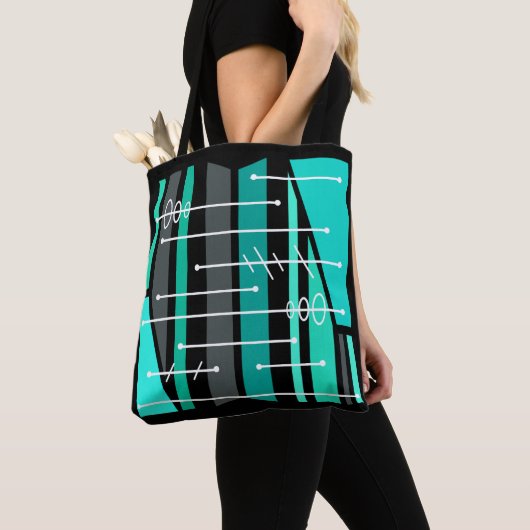 Atomic Abstracte geometrische kunst zwart turquois Tote Bag (Dichtbij)