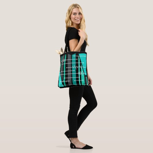 Atomic Abstracte geometrische kunst zwart turquois Tote Bag (Op model)