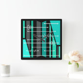 Atomic Abstracte geometrische kunst zwart turquois Vierkante Klok (Huis)