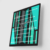 Atomic Abstracte geometrische kunst zwart turquois Vierkante Klok (Hoek)