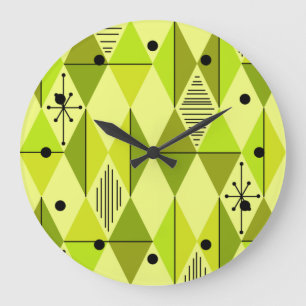 Atomic Age Art Diamonds Chartreuse Grote Klok