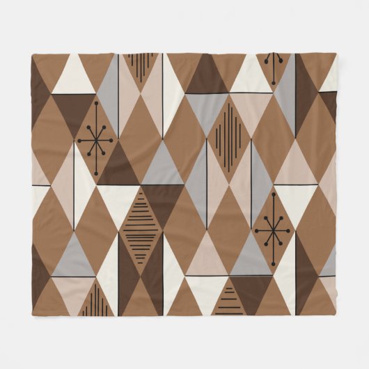Atomic Age Art Diamonds Coffee Brown Fleece Deken (Voorkant (Horizontaal))