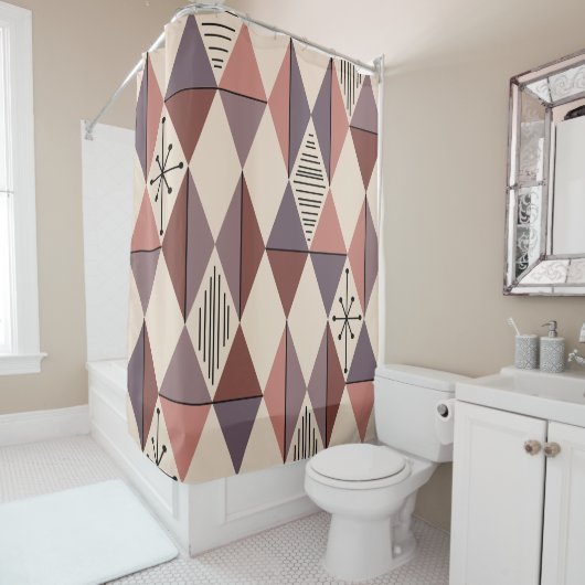 Atomic Age Art Diamonds Mauve Salmon Pink Douchegordijn (In situ)