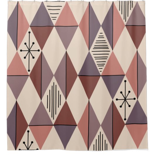 Atomic Age Art Diamonds Mauve Salmon Pink Douchegordijn (Voorkant)
