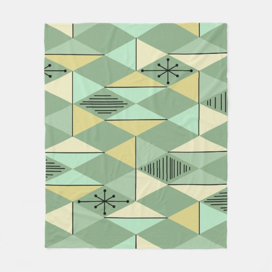 Atomic Age Art Diamonds Mint Green Yellow Fleece Deken (Voorkant)