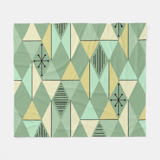 Atomic Age Art Diamonds Mint Green Yellow Fleece Deken (Voorkant (Horizontaal))