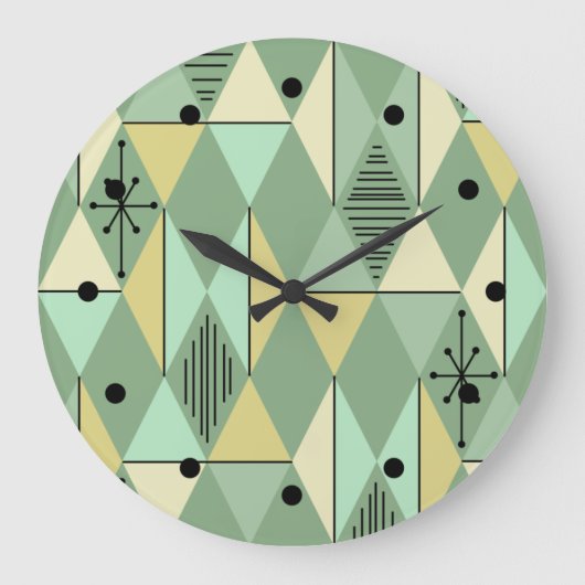 Atomic Age Art Diamonds Mint Green Yellow Grote Klok (Voorkant)
