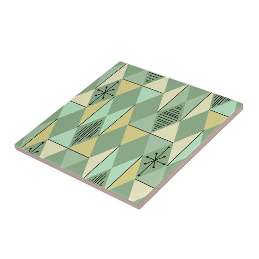 Atomic Age Art Diamonds Mint Green Yellow Tegeltje (Zijkant)