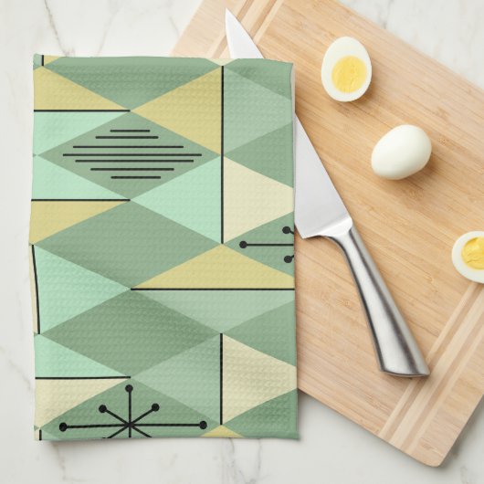 Atomic Age Art Diamonds Mint Green Yellow Theedoek (Quarter Fold)