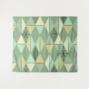 Atomic Age Art Diamonds Mint Green Yellow Wandkleed