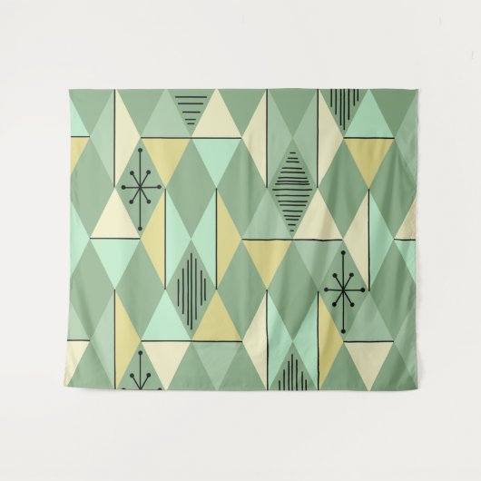 Atomic Age Art Diamonds Mint Green Yellow Wandkleed (Voorkant (horizontaal))