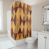 Atomic Age Art Diamonds Ochre Maroon Douchegordijn (In situ)