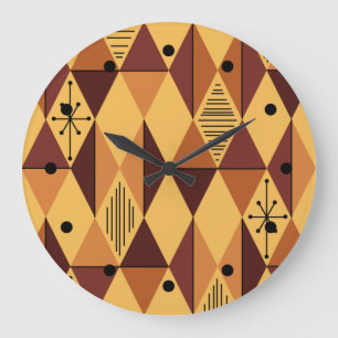 Atomic Age Art Diamonds Ochre Maroon Grote Klok