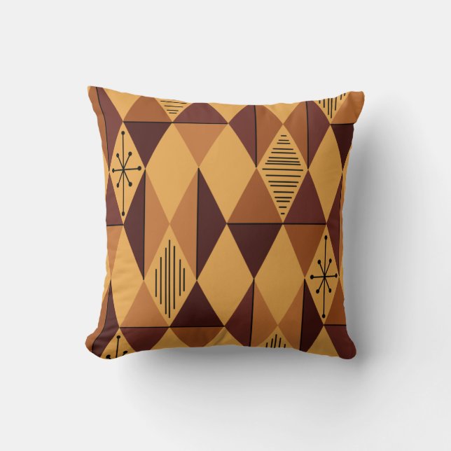 Atomic Age Art Diamonds Ochre Maroon Kussen (Voorkant)