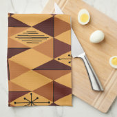 Atomic Age Art Diamonds Ochre Maroon Theedoek (Quarter Fold)