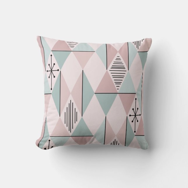 Atomic Age Art Diamonds Pastel Pink Green Kussen (Voorkant)