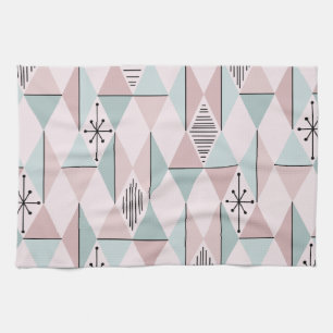 Atomic Age Art Diamonds Pastel Pink Green Theedoek