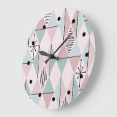 Atomic Age Art Diamonds Pink Mint Green Grote Klok (Hoek)