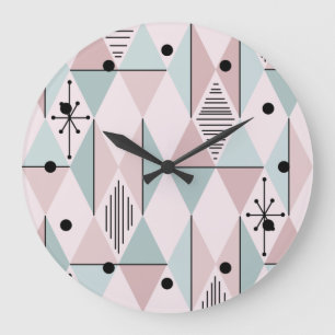 Atomic Age Art Diamonds Pink Mint Green Grote Klok