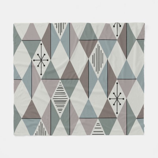 Atomic Age Art Diamonds Sage Grey Fleece Deken (Voorkant (Horizontaal))