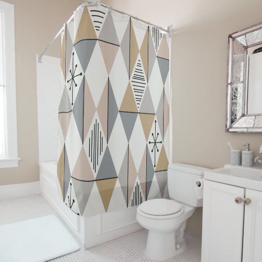 Atomic Age Art Diamonds Silver Gold Douchegordijn (In situ)