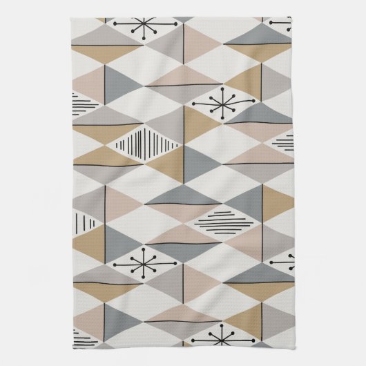 Atomic Age Art Diamonds Silver Gold Theedoek (Verticaal)